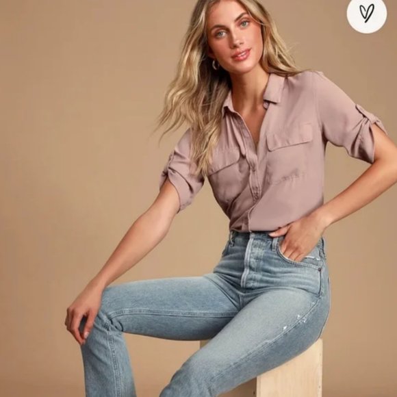 Lulu's Mauve Button Down - Picture 2 of 7